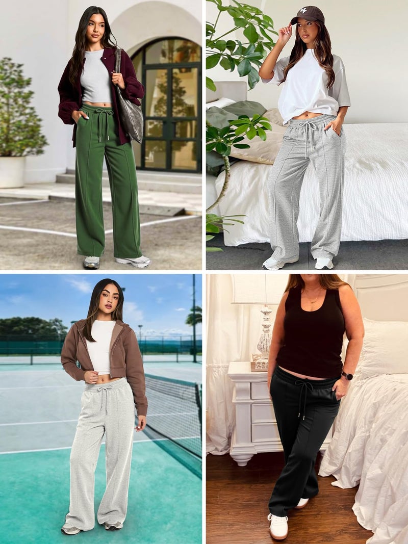 MIROMIHO Womens Wide Leg Sweatpants Fleece Lined Baggy Pants Drawstring Athletic Joggers Fashion Winter Outfits Grey - Image 2