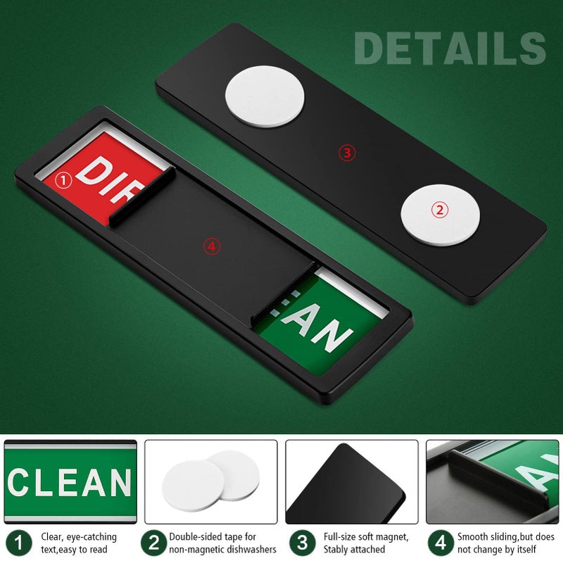Cimkiz Dishwasher Magnet Clean Dirty Sign Shutter Only Changes When You Push It Non-Scratching Strong Magnet Or 3M Adhesive Options Indicator Tells Whether Dishes Are Clean Or Dirty (Black) - Image 3