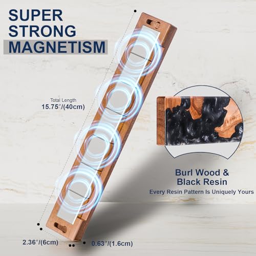 ENOKING Magnetic Knife Holder for Wall 16 Inch, Acacia Burl Wood & Black Resin Magnetic Knife Strip Bar, Powerful Magnet Kitchen Knife Storage Rack, Space-Saving Wall Mounted Organizer - Image 4