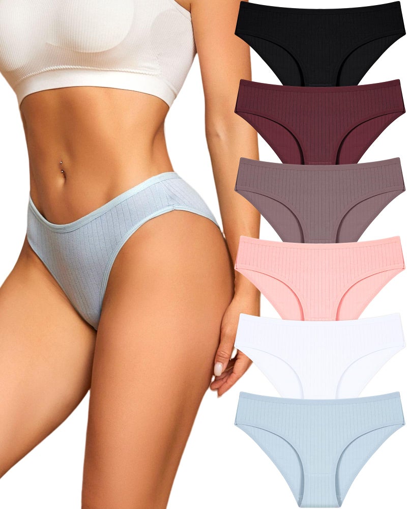 FINETOO Cotton Underwear for Women Sexy Low Rise Ribbed Hipster Breathable Soft Womens Bikini Girls Panties Cheeky S-3XL (XL) - Image 1