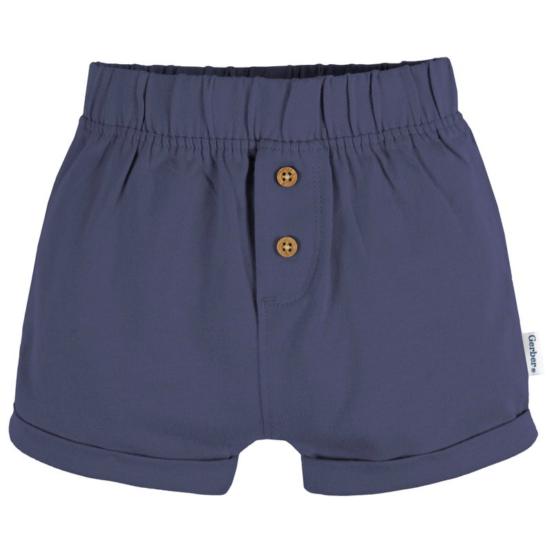 Gerber Baby Unisex 3-Pack Pull-On Knit Short, Navy/Oatmeal/Stripe, 24 Months - Image 4