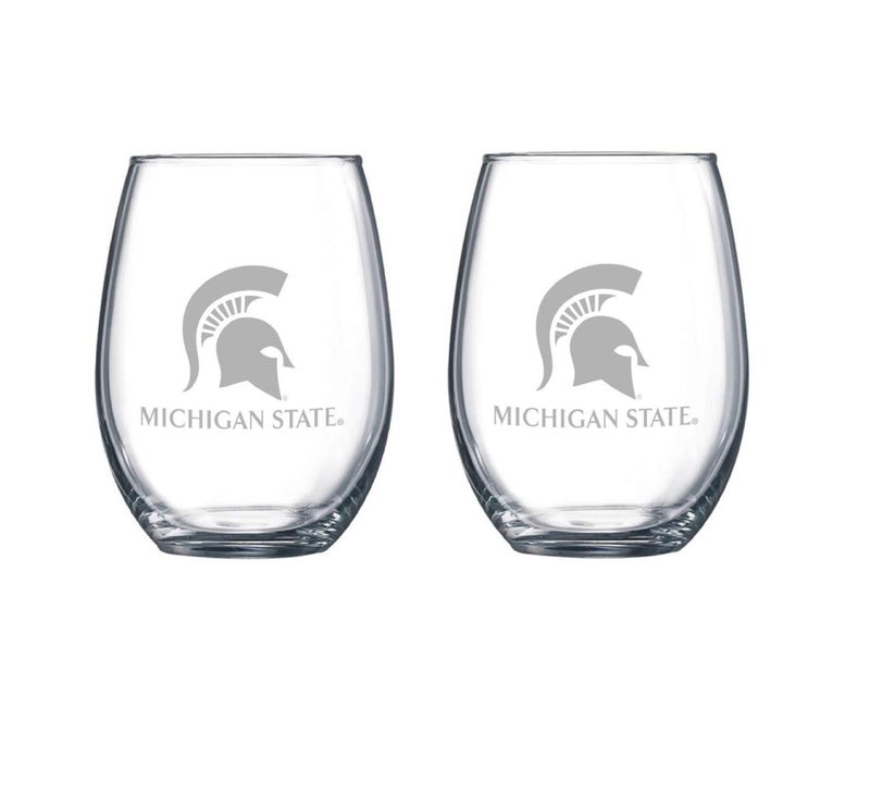 RFSJ Satin Frost Logo Wine or Beverage Glass Set of 2 Michigan State
