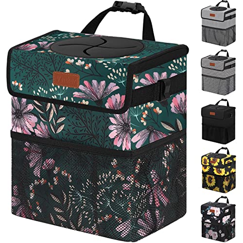 Vankor Car Trash Can for Cute, Bag Bin Hanging Waterproof Automotive Garbage Cans Leak Proof Vehicle Navy Floral - Image 1