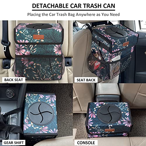 Vankor Car Trash Can for Cute, Bag Bin Hanging Waterproof Automotive Garbage Cans Leak Proof Vehicle Navy Floral - Image 5