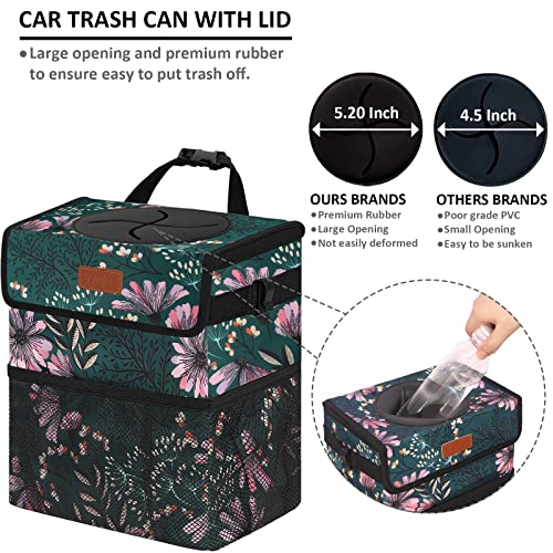 Vankor Car Trash Can for Cute, Bag Bin Hanging Waterproof Automotive Garbage Cans Leak Proof Vehicle Navy Floral - Image 2
