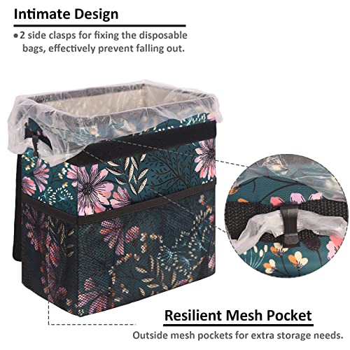 Vankor Car Trash Can for Cute, Bag Bin Hanging Waterproof Automotive Garbage Cans Leak Proof Vehicle Navy Floral - Image 4