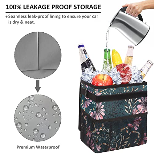 Vankor Car Trash Can for Cute, Bag Bin Hanging Waterproof Automotive Garbage Cans Leak Proof Vehicle Navy Floral - Image 3