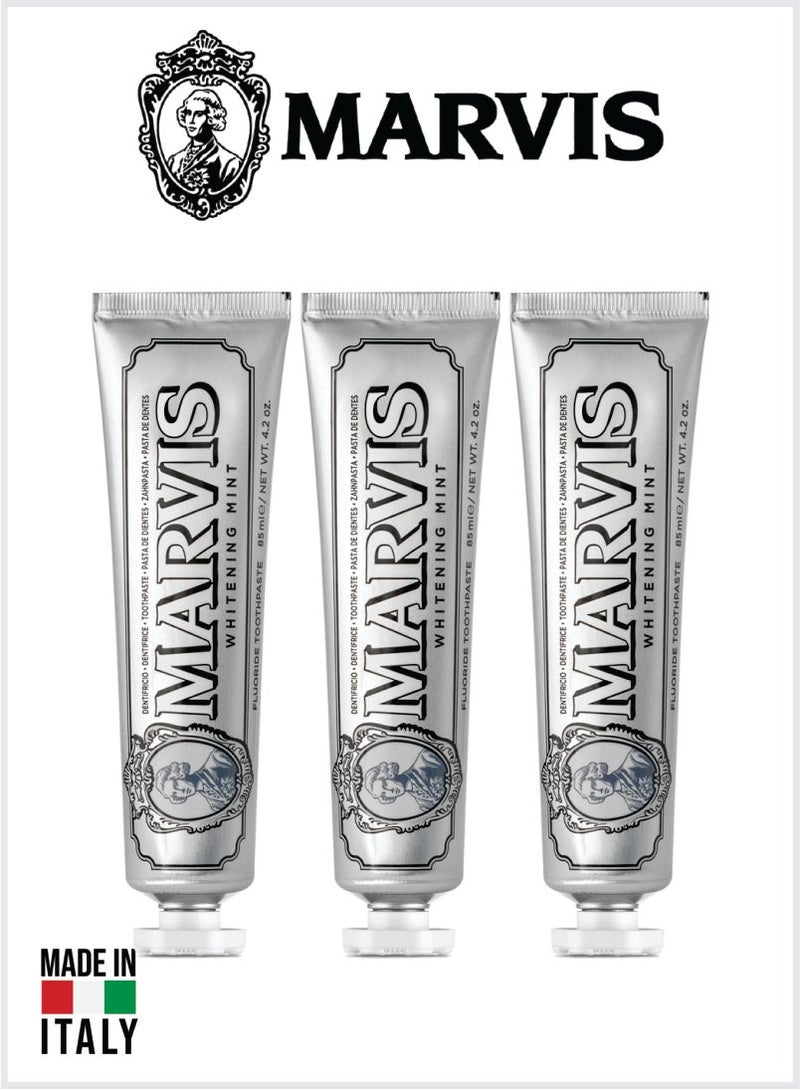 Marvis Whitening Mint Toothpaste, Intense Fresh Breath, Plaque & Cavity Protection 85ML Pack Of 3