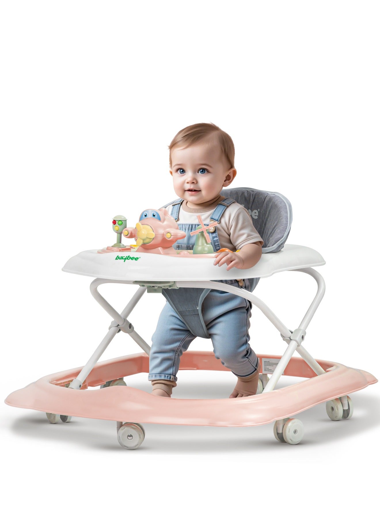 Hopper Baby Walker for Kids, Foldable Kids Walker with 3 Position Adjustable Height & Musical Toy Bar Activity Walker for Toddlers Walker for Baby Boy Girl 6 to 18 Months Pink