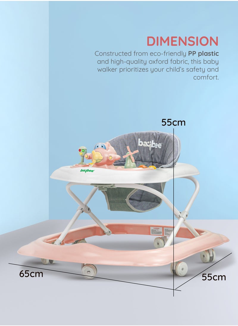 BAYBEE - Hopper Baby Walker for Kids, Foldable Kids Walker with 3 Position Adjustable Height & Musical Toy Bar Activity Walker for Toddlers Walker for Baby Boy Girl 6 to 18 Months Pink - Image 1