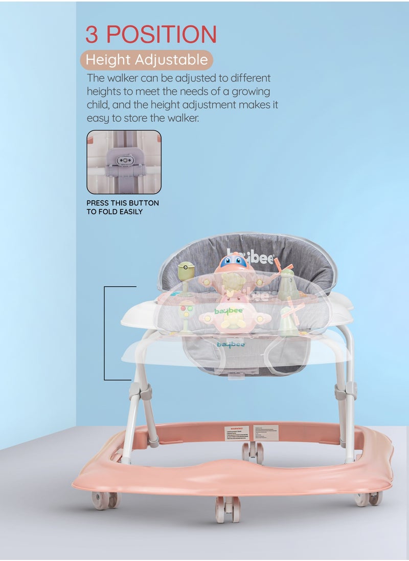 BAYBEE Hopper Baby Walker for Kids, Foldable Kids Walker with 3 Position Adjustable Height & Musical Toy Bar Activity Walker for Toddlers Walker for Baby Boy Girl 6 to 18 Months Pink  - Image 3