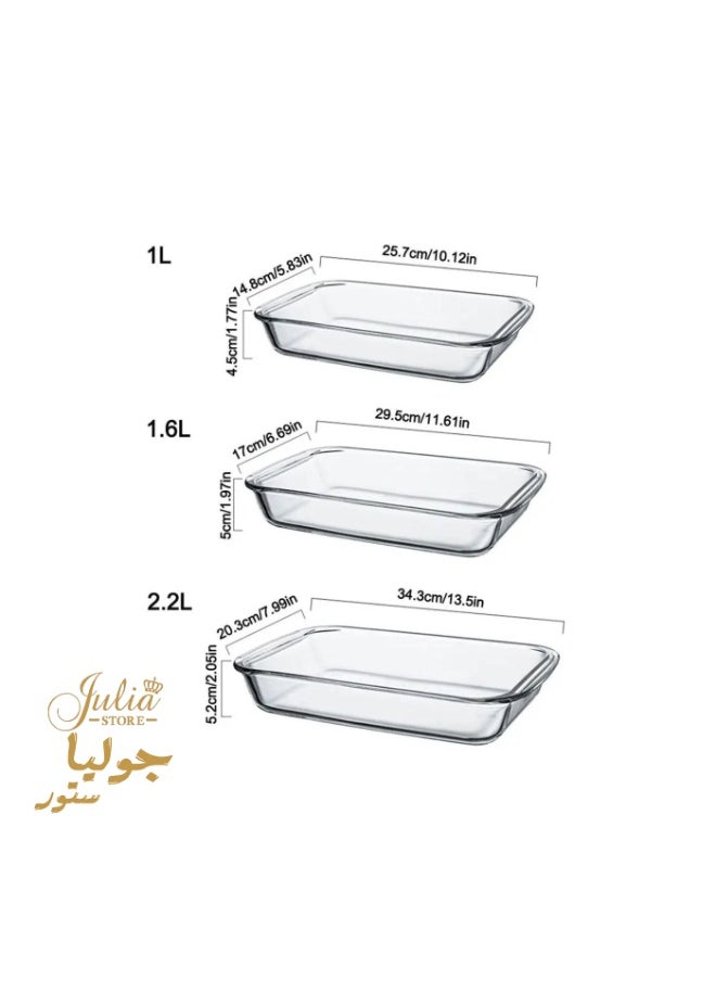 Julia Store Glass Baking Dish Set Of 3 for Oven, Glass Pan for Cooking Rectangular Bakeware Glass Casserole Dish  - Image 1