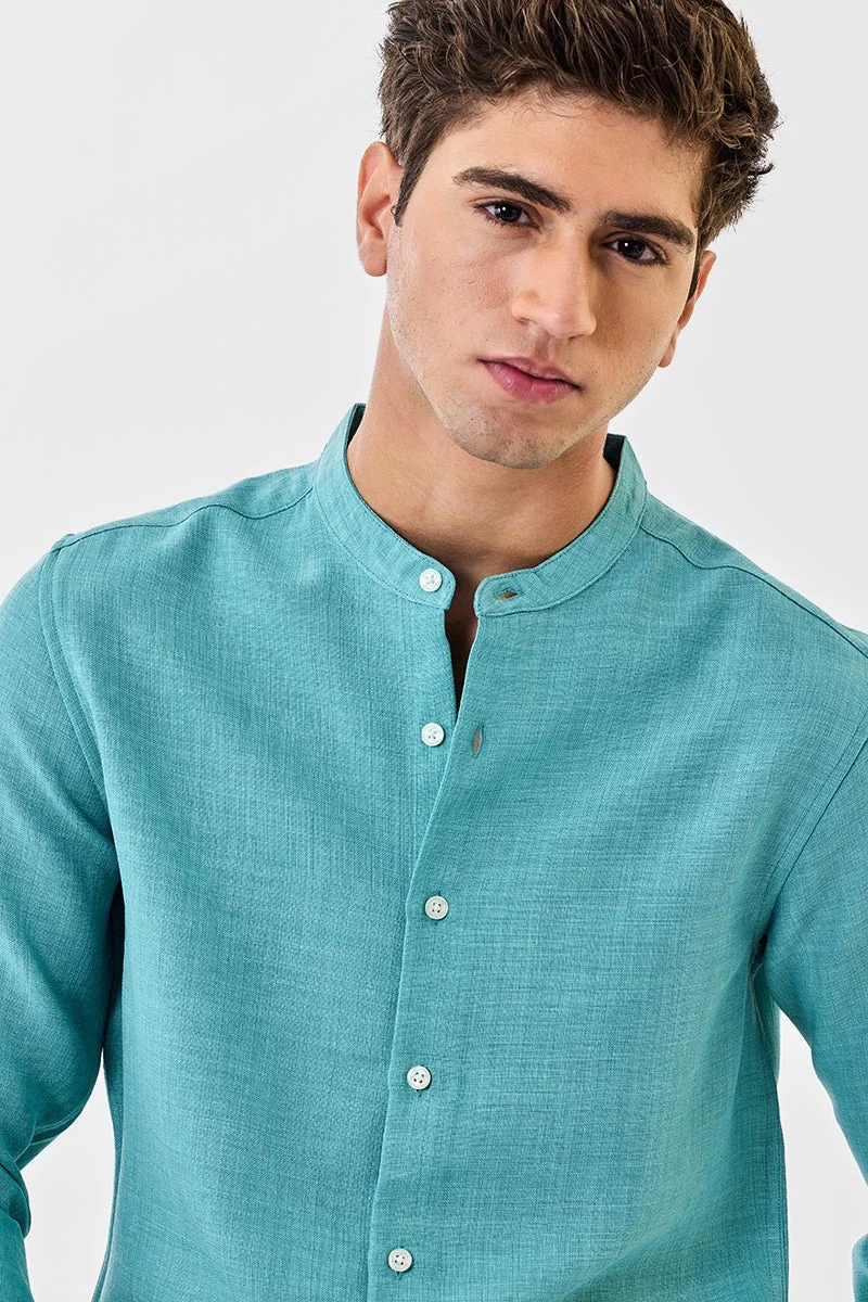 سنيتش قميص كتان بياقة ماندرين