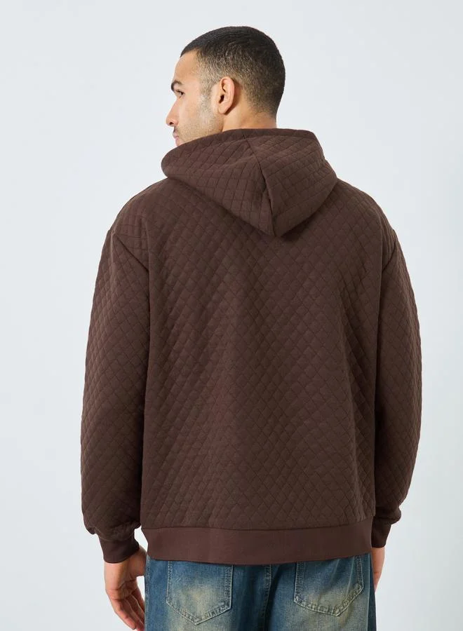 Styli  Styli Men Brown Quilted Look Oversized Hoodie for Men | Best Price UAE