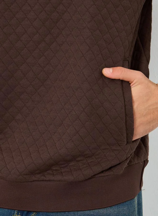 Styli  Styli Men Brown Quilted Look Oversized Hoodie for Men | Best Price UAE