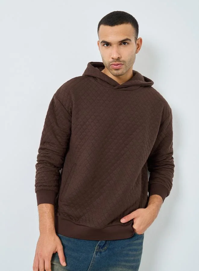 Styli Men Brown Quilted Look Oversized Hoodie