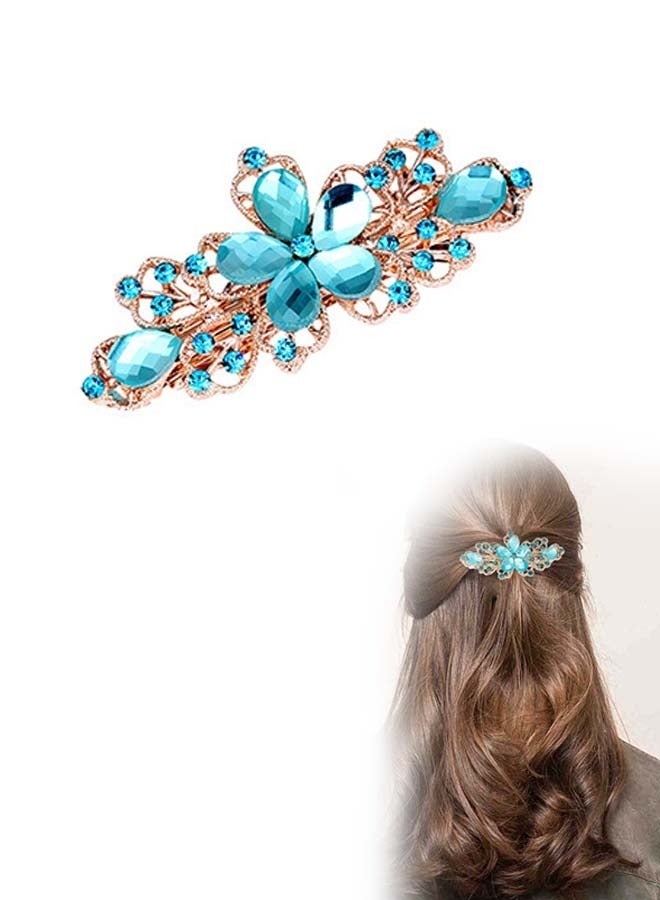مشابك شعر كريستالية من أحجار الراين عتيقة ، مشبك زنبركي معدني ملون بالزهور ، إكسسوارات شعر باريت فرنسية للفتيات والنساء (أزرق) - Image 1
