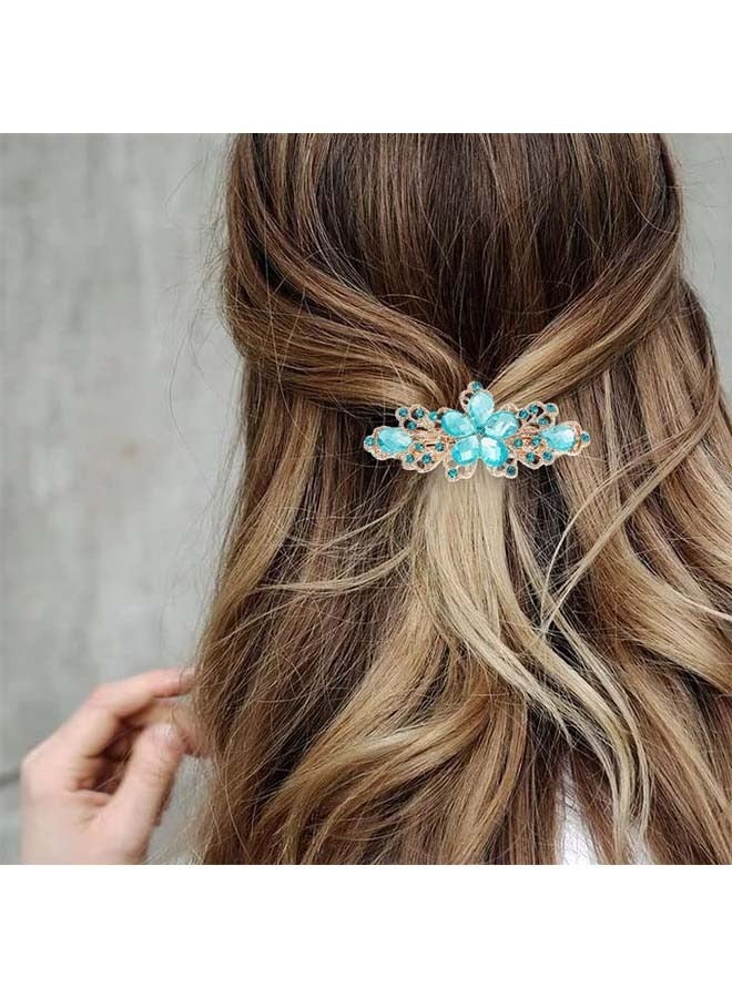 مشابك شعر كريستالية من أحجار الراين عتيقة ، مشبك زنبركي معدني ملون بالزهور ، إكسسوارات شعر باريت فرنسية للفتيات والنساء (أزرق) - Image 3