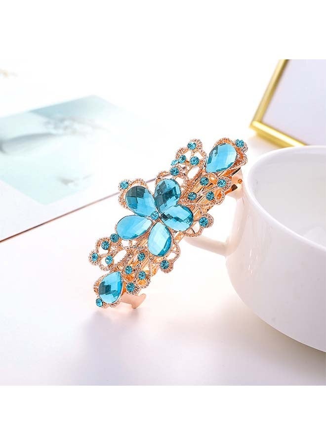 مشابك شعر كريستالية من أحجار الراين عتيقة ، مشبك زنبركي معدني ملون بالزهور ، إكسسوارات شعر باريت فرنسية للفتيات والنساء (أزرق) - Image 4