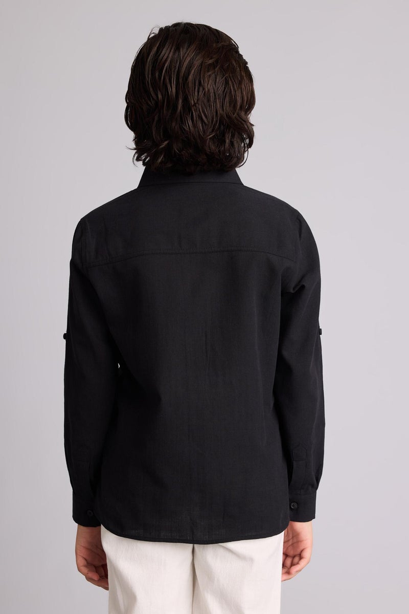 DeFacto Black Boy Boy Regular Fit Long Sleeve Linen Look Shirt Casual - Image 5