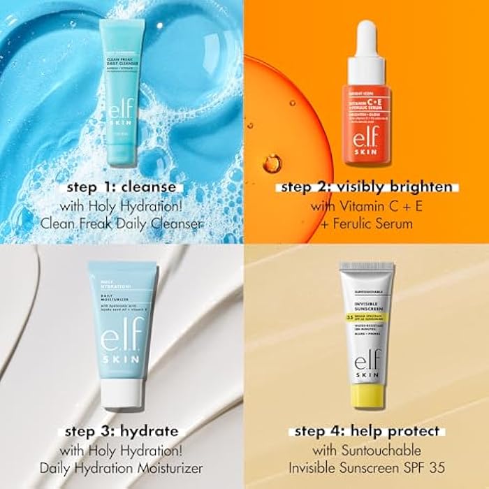 elf e.l.f. SKIN Wake the e.l.f. Up Skincare Kit, Travel-Size Hydrating Face Cleanser, Sunscreen, Moisturizer & Brightening Serum, Vegan & Cruelty-Free - Image 4