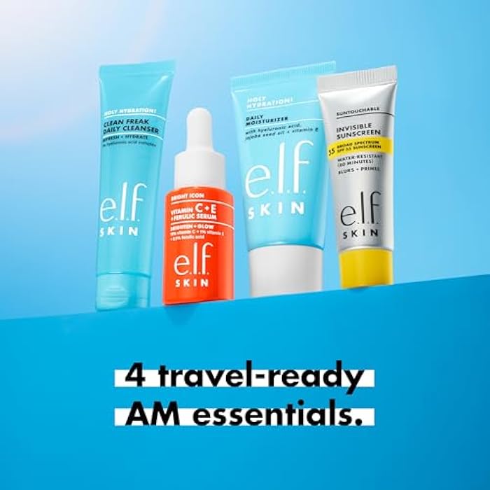 elf e.l.f. SKIN Wake the e.l.f. Up Skincare Kit, Travel-Size Hydrating Face Cleanser, Sunscreen, Moisturizer & Brightening Serum, Vegan & Cruelty-Free - Image 2