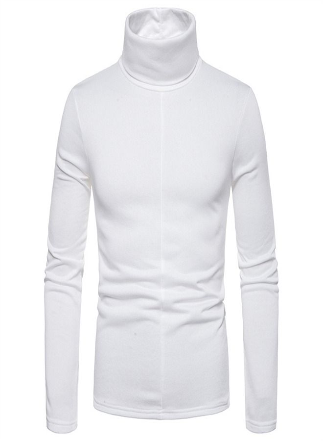 Loquat Men's Large Plush High Collar Long Sleeve Bottoming T-Shirt White  - Image 1