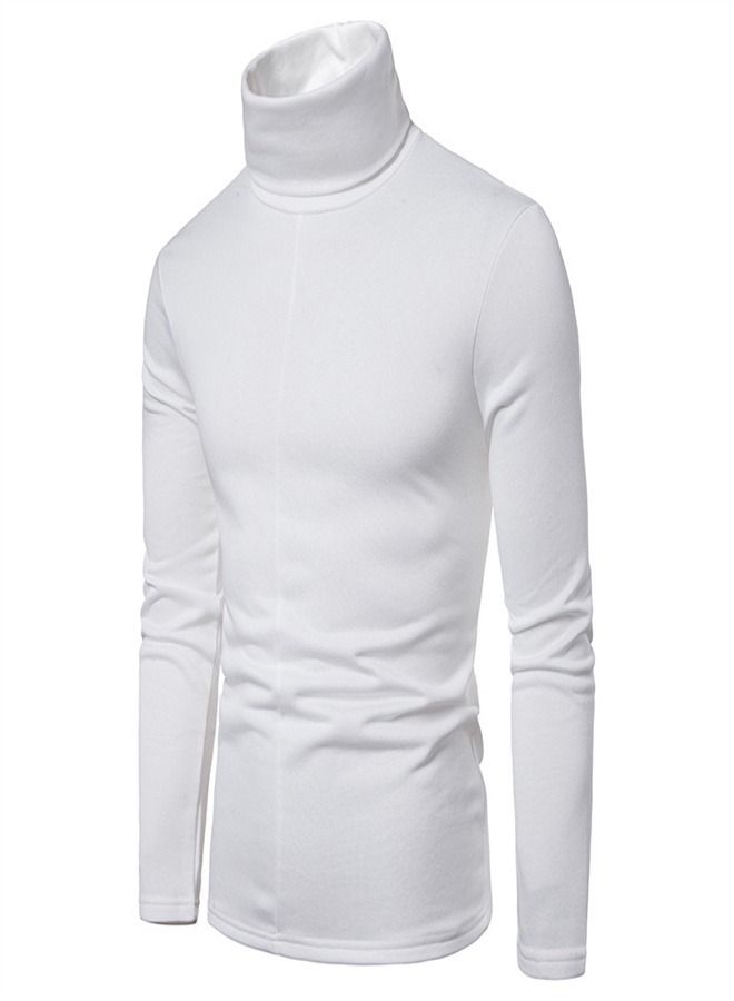 Loquat Men's Large Plush High Collar Long Sleeve Bottoming T-Shirt White  - Image 2