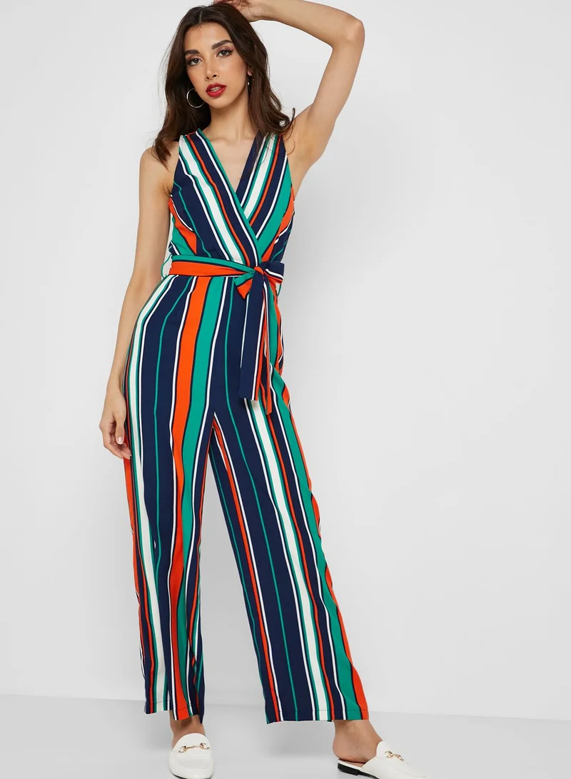 ELLA Striped Wrap Front Jumpsuit