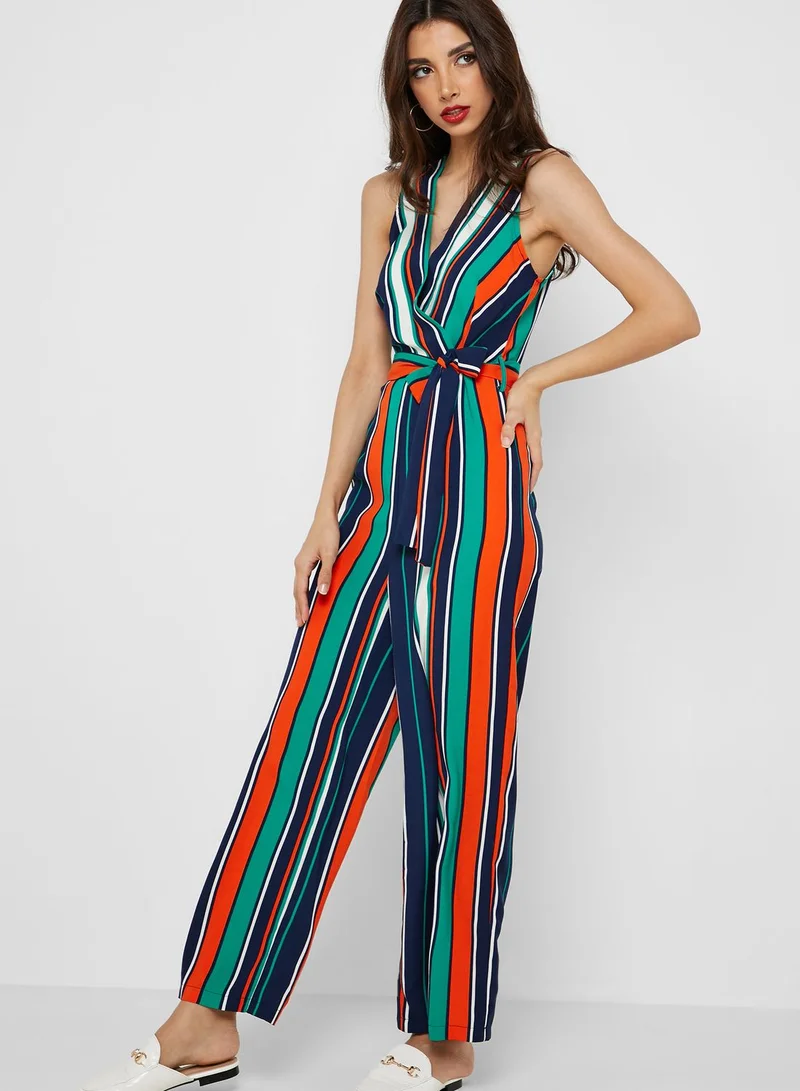 ELLA Striped Wrap Front Jumpsuit