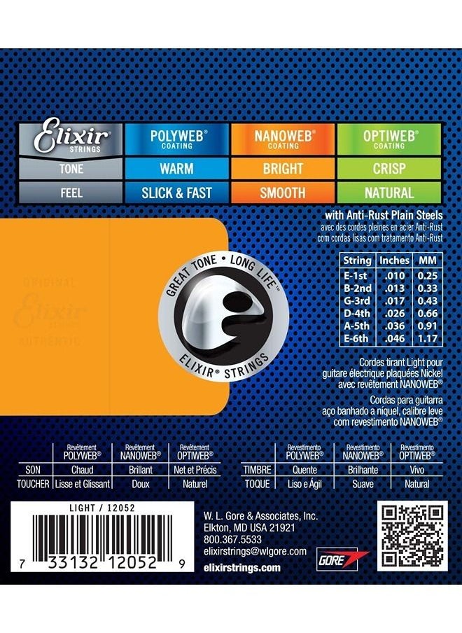 Elixir Strings Electric Guitar Strings w NANOWEB Coating, Light (.010-.046)