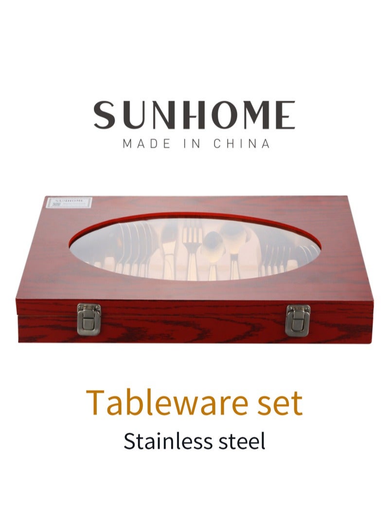 صن هوم مجموعة أدوات مائدة من الفولاذ المقاوم للصدأ من SUNHOME مكونة من 24 قطعة، مجموعة أدوات مطبخ غربية مناسبة للمنزل والمطبخ والمطعم والفندق والحفلات وتناول الطعام والنزهات، عبوة رائعة هدية باللون الذهبي - Image 3