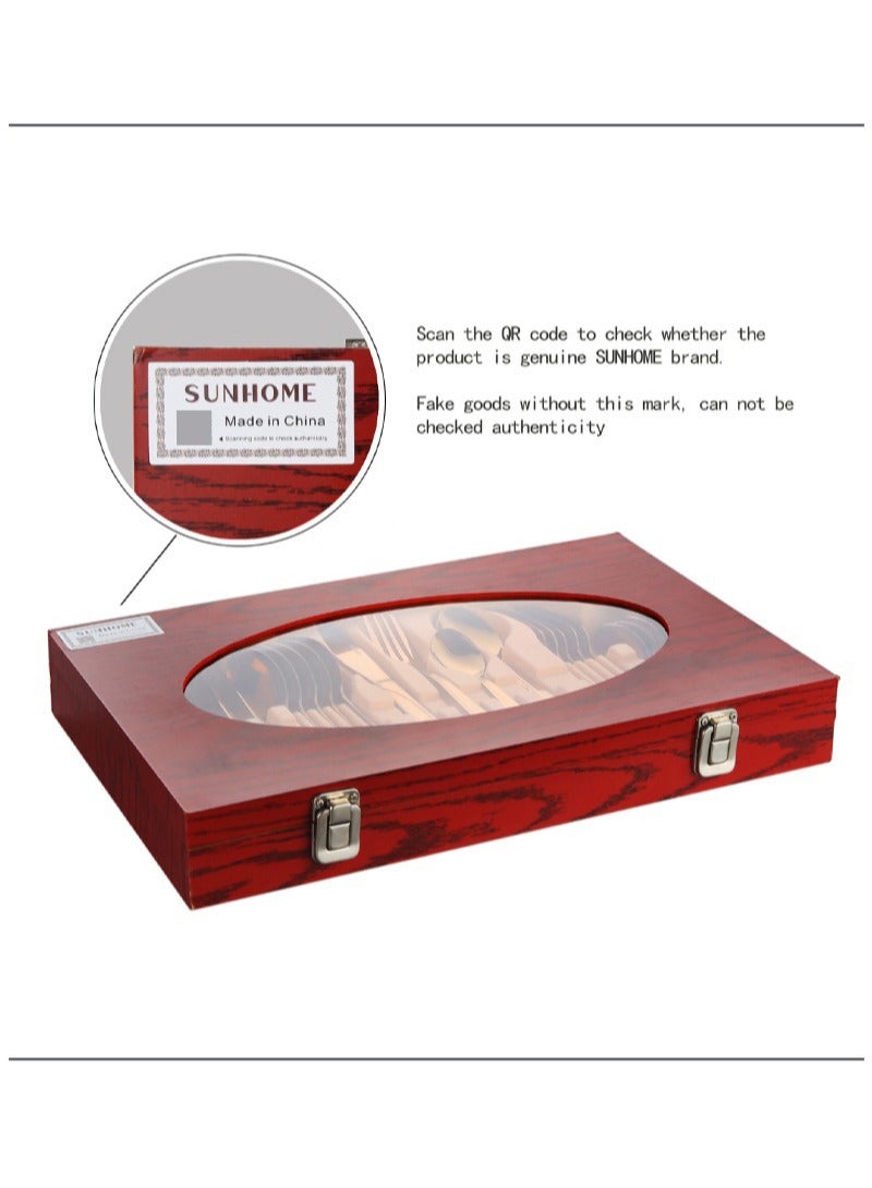 صن هوم مجموعة أدوات مائدة من الفولاذ المقاوم للصدأ من SUNHOME مكونة من 24 قطعة، مجموعة أدوات مطبخ غربية مناسبة للمنزل والمطبخ والمطعم والفندق والحفلات وتناول الطعام والنزهات، عبوة رائعة هدية باللون الذهبي - Image 2