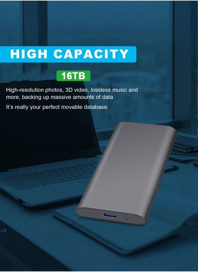 SSD 16TB Portable SSD External Solid State Drive USB 3.1 Type-C External SSD Hard Drive 3-Year Warranty Reliable Storage for Gaming/Students/Professionals 16TB, Greay  - Image 4