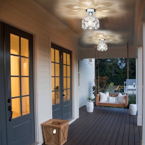 TISLYCO Modern Semi Flush Mount Ceiling Light Fixture, Mini Crystal Chandelier Light Fixture, Small Close to Ceiling Light for Hallway Bathroom - Image 5