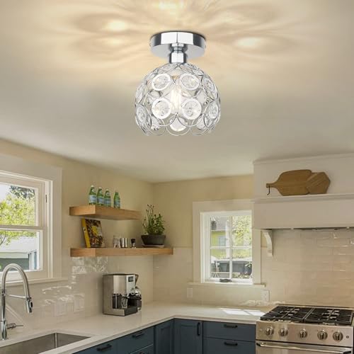 TISLYCO Modern Semi Flush Mount Ceiling Light Fixture, Mini Crystal Chandelier Light Fixture, Small Close to Ceiling Light for Hallway Bathroom - Image 2