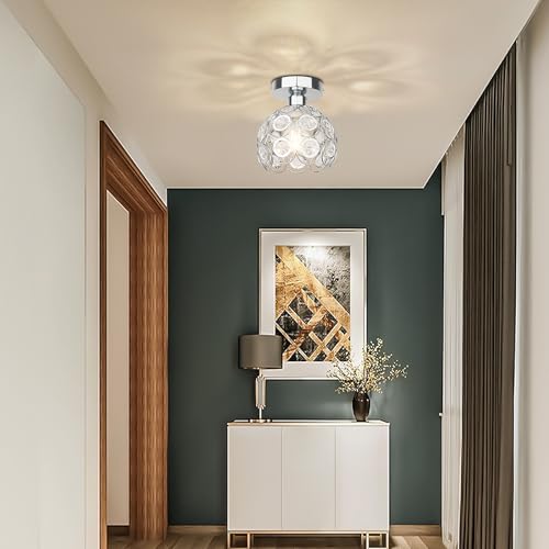 TISLYCO Modern Semi Flush Mount Ceiling Light Fixture, Mini Crystal Chandelier Light Fixture, Small Close to Ceiling Light for Hallway Bathroom - Image 4