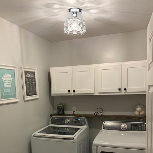 TISLYCO Modern Semi Flush Mount Ceiling Light Fixture, Mini Crystal Chandelier Light Fixture, Small Close to Ceiling Light for Hallway Bathroom - Image 3