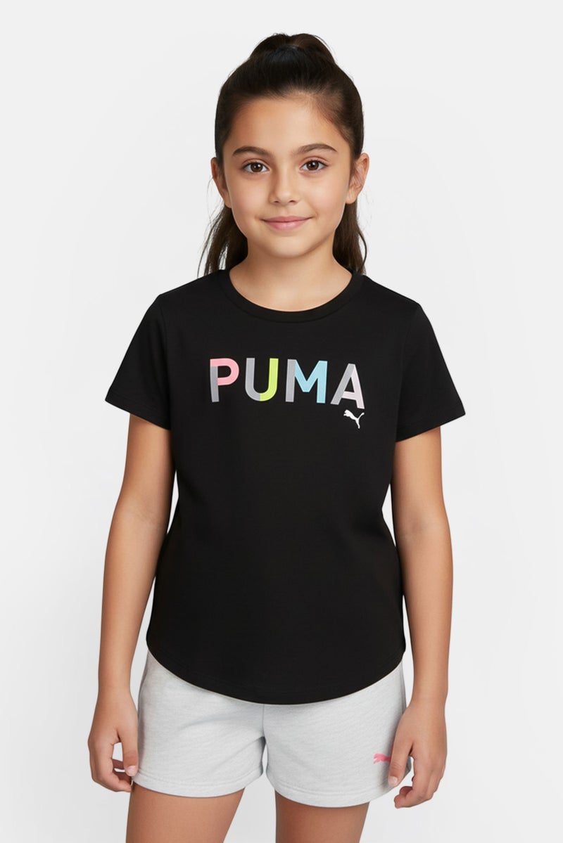 PUMA طقم تي شيرت وبلوزة وشورتات للبنات 3 قطع بشعار العلامة التجارية، متعدد الألوان - Image 1