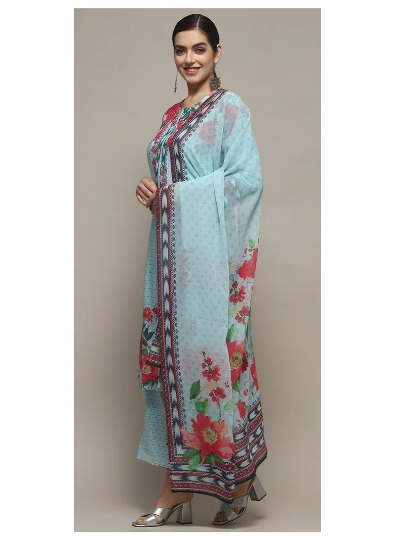 Biba  Turquoise Rayon Straight Suit Set for Women | Best Price UAE