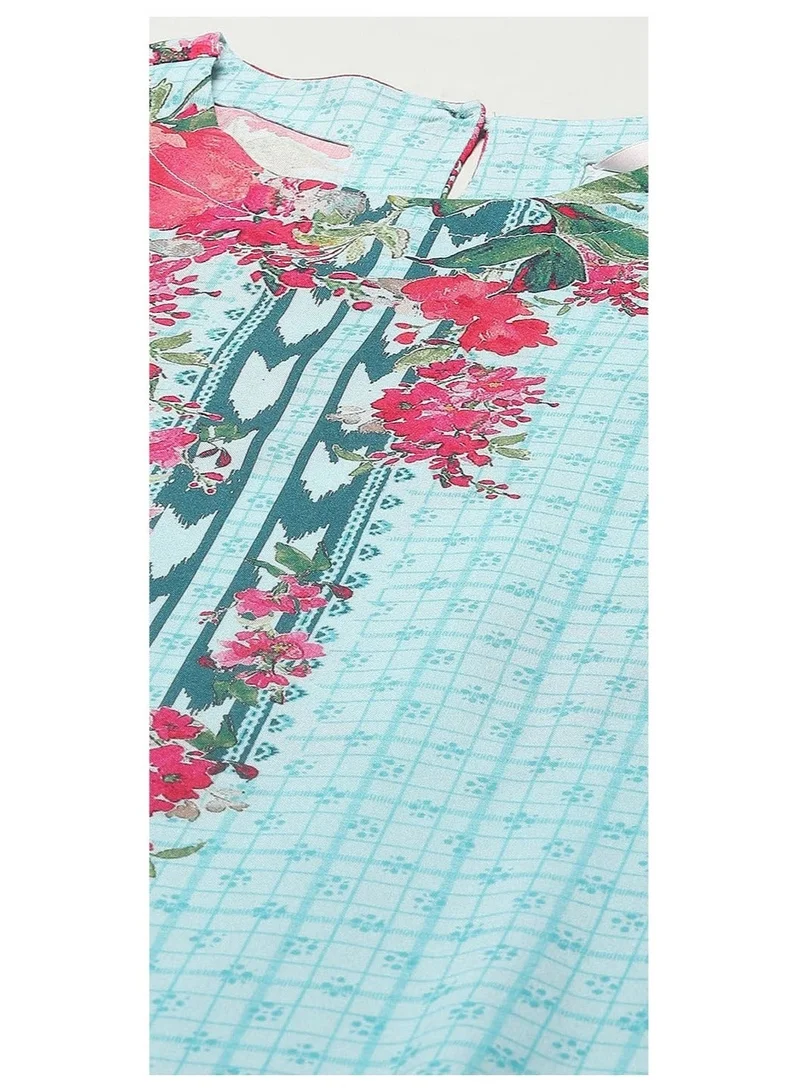 Biba  Turquoise Rayon Straight Suit Set for Women | Best Price UAE