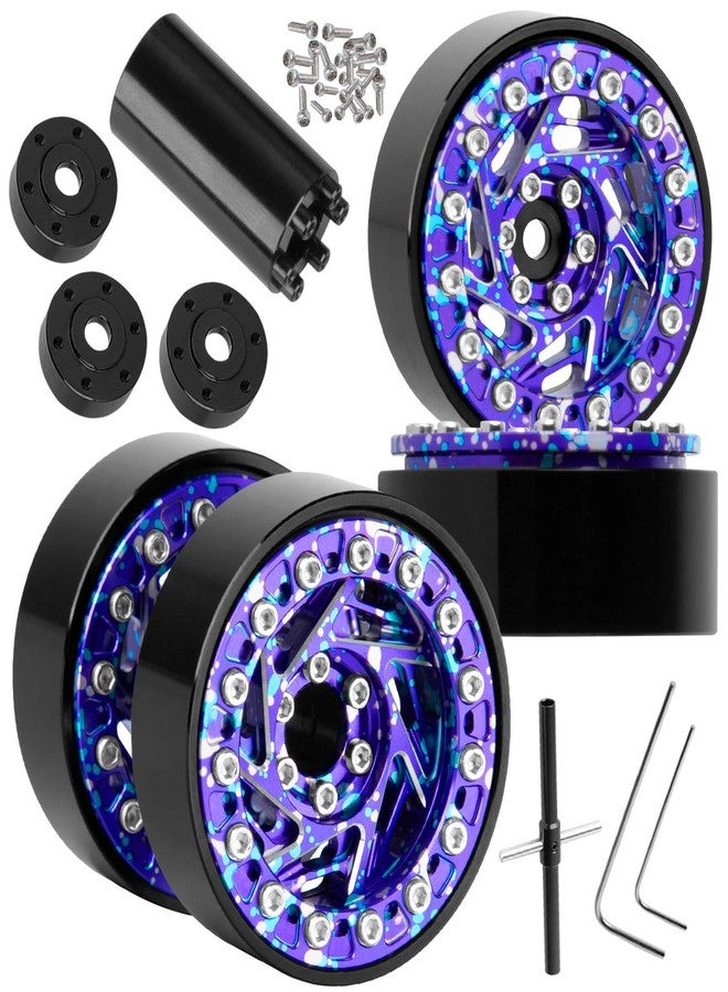 BRCatWPark 1.3 Dually Beadlock Wheels Rims for RC Crawler Car 1/18 TRX4M Ascent-18,1/24 SCX24 FCX24,RC Off Road Buggy Rally Truck Wheels,RC Aluminium 1.3 in Adjustable Offset,7mm Hex Rims,Purple Blue - Image 1