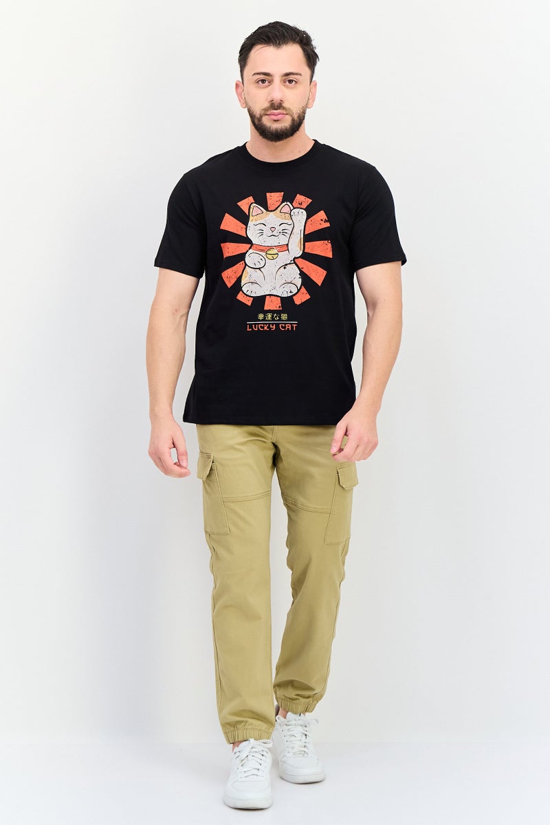 YOTO تي شيرت رجالي بأكمام قصيرة وياقة دائرية، مطبوع برسومات، أسود - Image 4