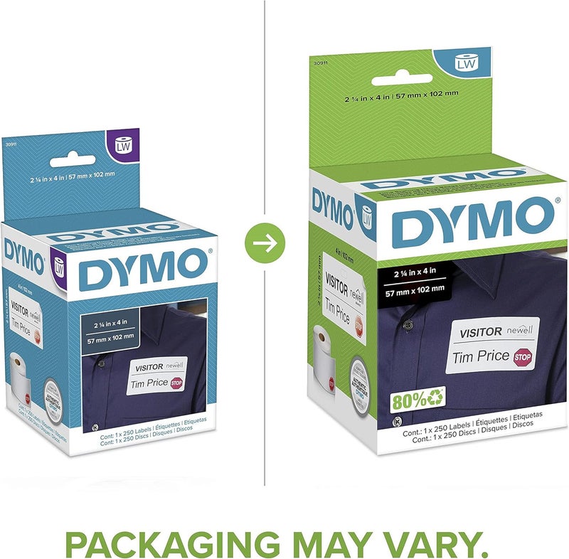 DYMO Authentic LW Name Badge Labels with 12-Hour Expiration Notification Disks, White, 2-1/4" x 4", 250 Labels - Image 3