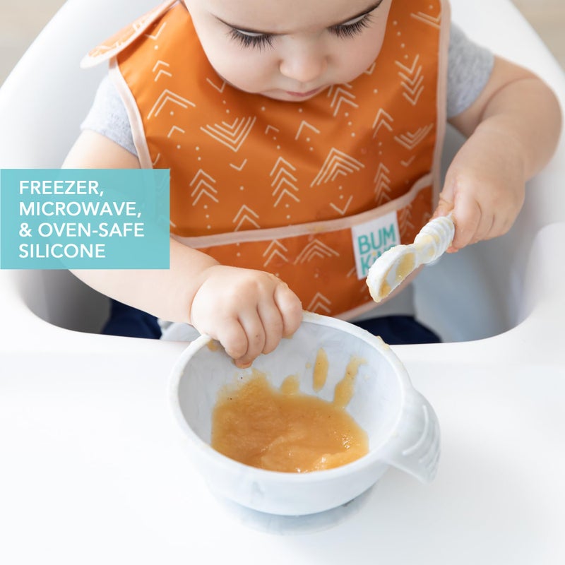 Bumkins Baby Bowl, Silicone Baby Feeding Set with Suction for Baby and Toddler, Includes Spoon and Lid, First Feeding Set, Essential for Baby Led Weaning for Babies 4 Months, Marble - Image 4