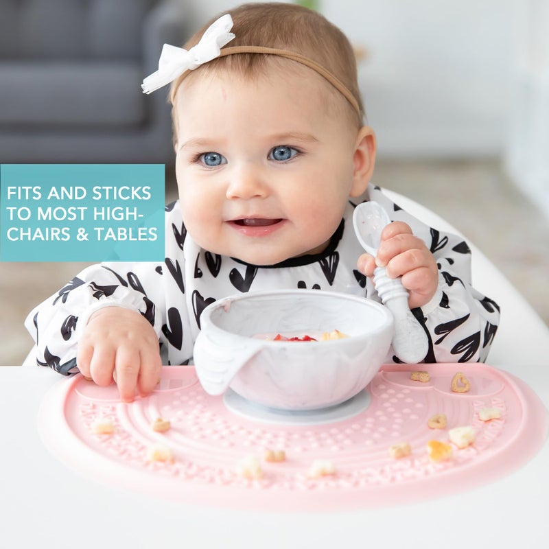 Bumkins Baby Bowl, Silicone Baby Feeding Set with Suction for Baby and Toddler, Includes Spoon and Lid, First Feeding Set, Essential for Baby Led Weaning for Babies 4 Months, Marble - Image 3