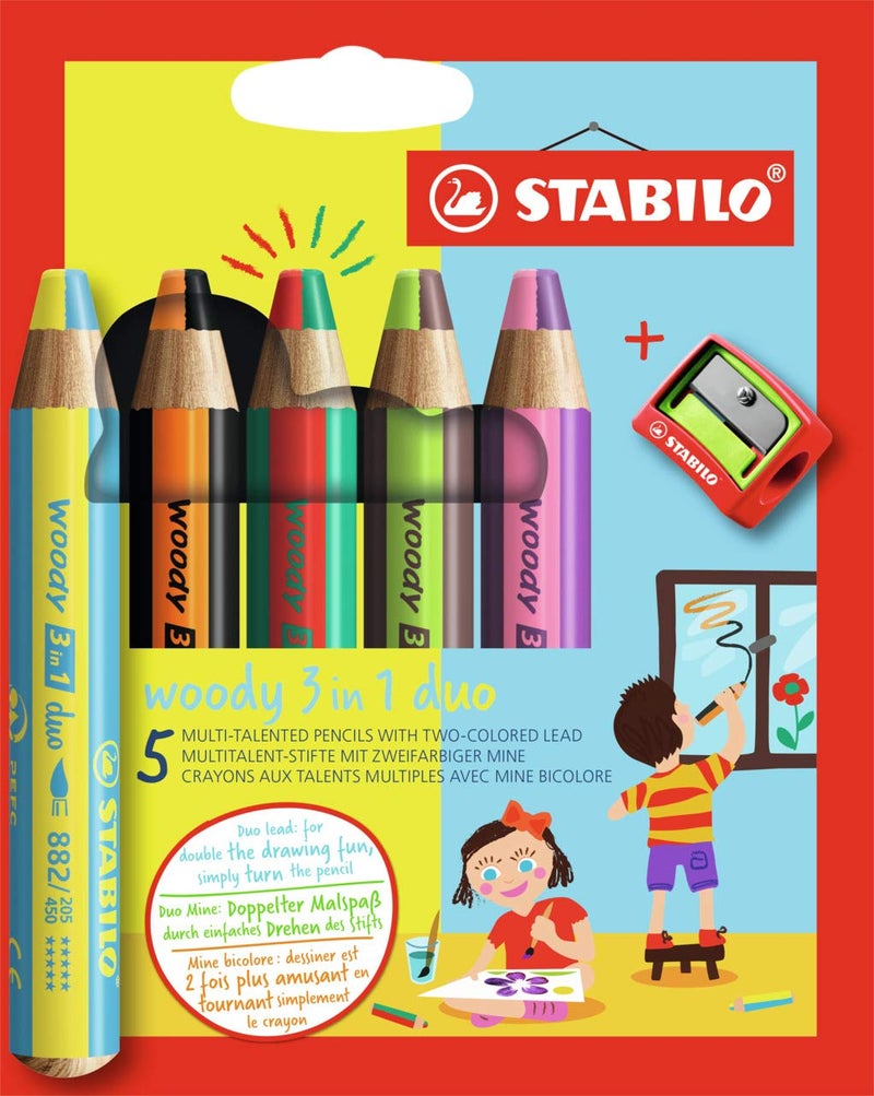 STABILO MultiTalented Pencil woody 3 in 1 duo Pack of 5 Assorted Colors with Sharpener - Image 2