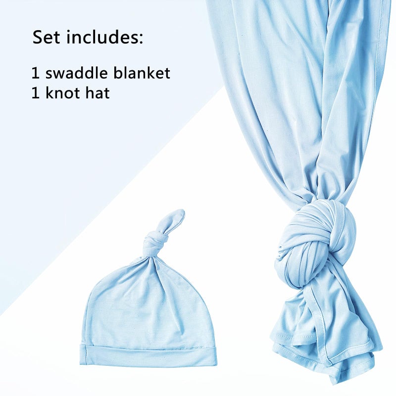 Aijoviko Newborn Swaddle Blanket with Hat Set Baby Swaddle Set Hospital Receiving Blankets for Girls Boys(Babyblue) - Image 4