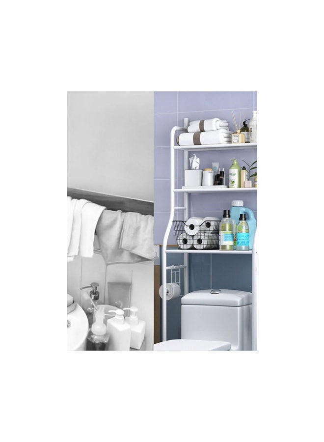 أكاليكس منظم تخزين مناشف بثلاثة أرفف، يُعلق فوق المرحاض، موفر للمساحة في الحمام، أبيض، 50 × 25 × 160 سم - Image 1