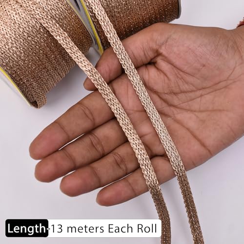Embroiderymaterial Gota Patti Lace Boarder Heavy Lace for Saree, Craft, Blouse, Lehnga, Suit & Decoration (8mm Width, Almond Gold, 13 Mtr, 2rolls) - Image 3